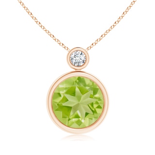 10mm AA Bezel-Set Peridot Solitaire Pendant with Diamond in 9K Rose Gold