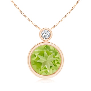 10mm AA Bezel-Set Peridot Solitaire Pendant with Diamond in Rose Gold