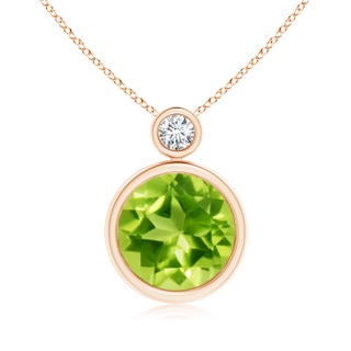 10mm AAA Bezel-Set Peridot Solitaire Pendant with Diamond in Rose Gold