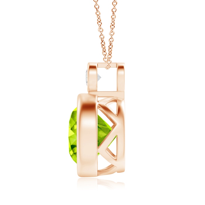 10mm AAA Bezel-Set Peridot Solitaire Pendant with Diamond in Rose Gold Product Image