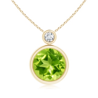 10mm AAA Bezel-Set Peridot Solitaire Pendant with Diamond in Yellow Gold