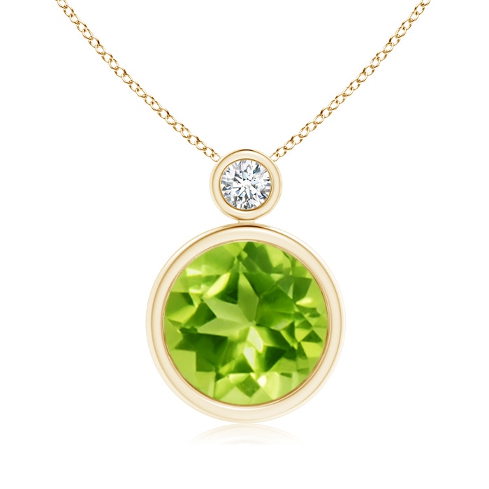 10mm AAA Bezel-Set Peridot Solitaire Pendant with Diamond in Yellow Gold 