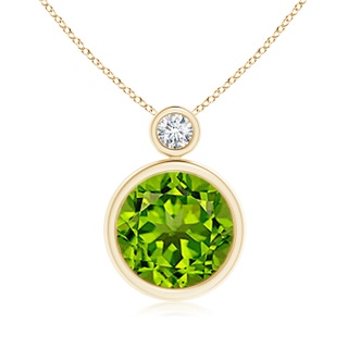 10mm AAAA Bezel-Set Peridot Solitaire Pendant with Diamond in 9K Yellow Gold