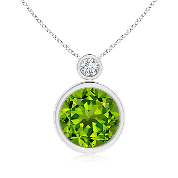 10mm AAAA Bezel-Set Peridot Solitaire Pendant with Diamond in P950 Platinum