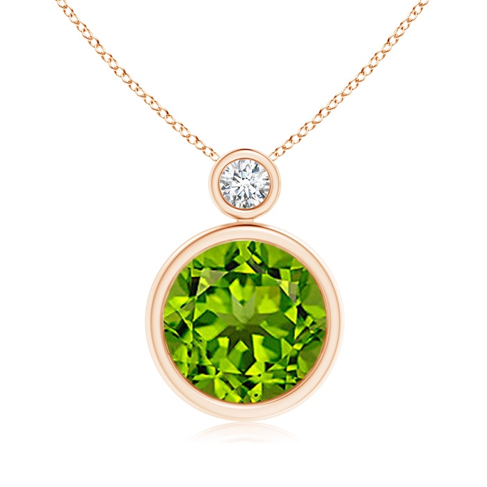 10mm AAAA Bezel-Set Peridot Solitaire Pendant with Diamond in Rose Gold