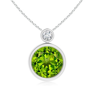 10mm AAAA Bezel-Set Peridot Solitaire Pendant with Diamond in White Gold