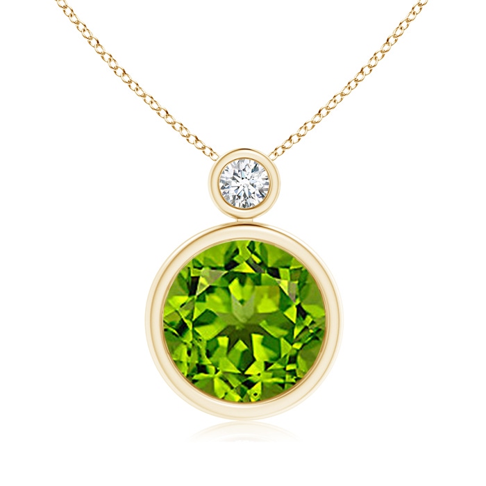 10mm AAAA Bezel-Set Peridot Solitaire Pendant with Diamond in Yellow Gold