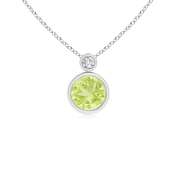 6mm A Bezel-Set Peridot Solitaire Pendant with Diamond in P950 Platinum