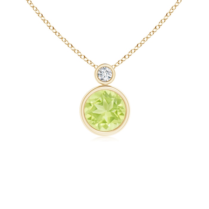6mm A Bezel-Set Peridot Solitaire Pendant with Diamond in Yellow Gold 