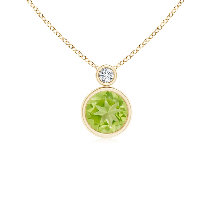 6mm AA Bezel-Set Peridot Solitaire Pendant with Diamond in Yellow Gold 