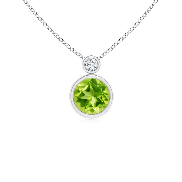 6mm AAA Bezel-Set Peridot Solitaire Pendant with Diamond in White Gold 