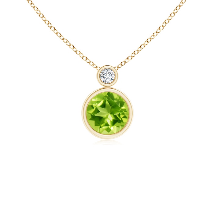 6mm AAA Bezel-Set Peridot Solitaire Pendant with Diamond in Yellow Gold
