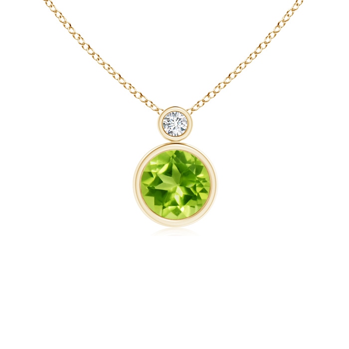 6mm AAA Bezel-Set Peridot Solitaire Pendant with Diamond in Yellow Gold 