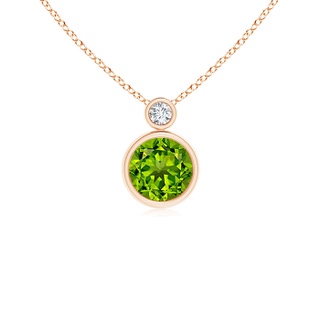 6mm AAAA Bezel-Set Peridot Solitaire Pendant with Diamond in Rose Gold