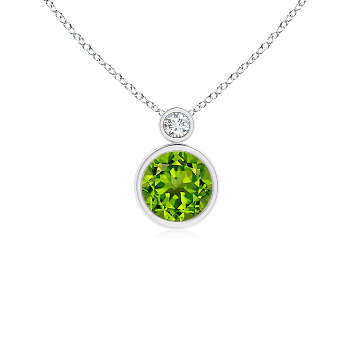 6mm AAAA Bezel-Set Peridot Solitaire Pendant with Diamond in White Gold