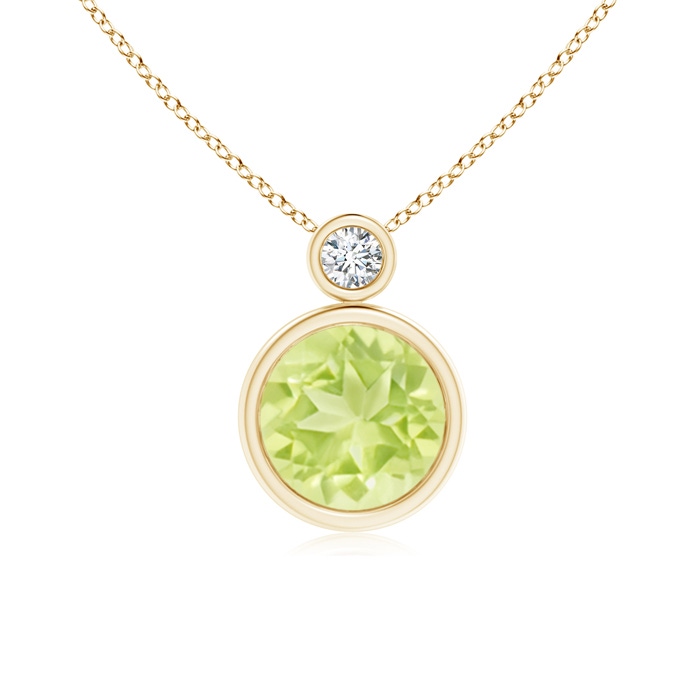 8mm A Bezel-Set Peridot Solitaire Pendant with Diamond in Yellow Gold 