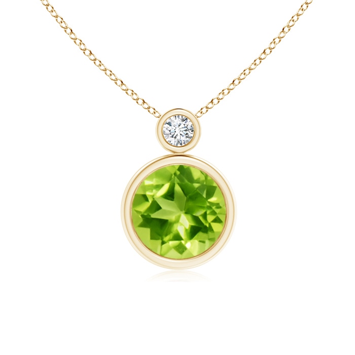 8mm AAA Bezel-Set Peridot Solitaire Pendant with Diamond in Yellow Gold 