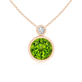 8mm AAAA Bezel-Set Peridot Solitaire Pendant with Diamond in Rose Gold