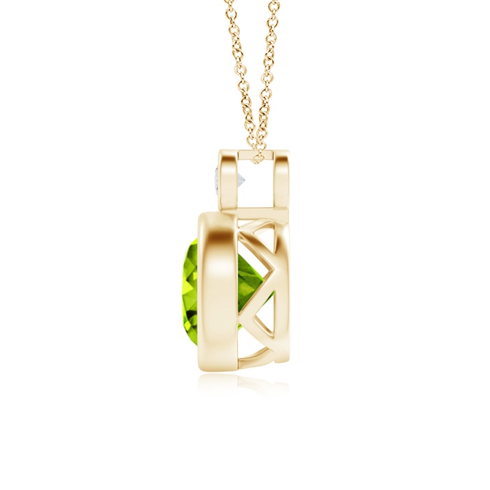 8mm AAAA Bezel-Set Peridot Solitaire Pendant with Diamond in Yellow Gold Product Image