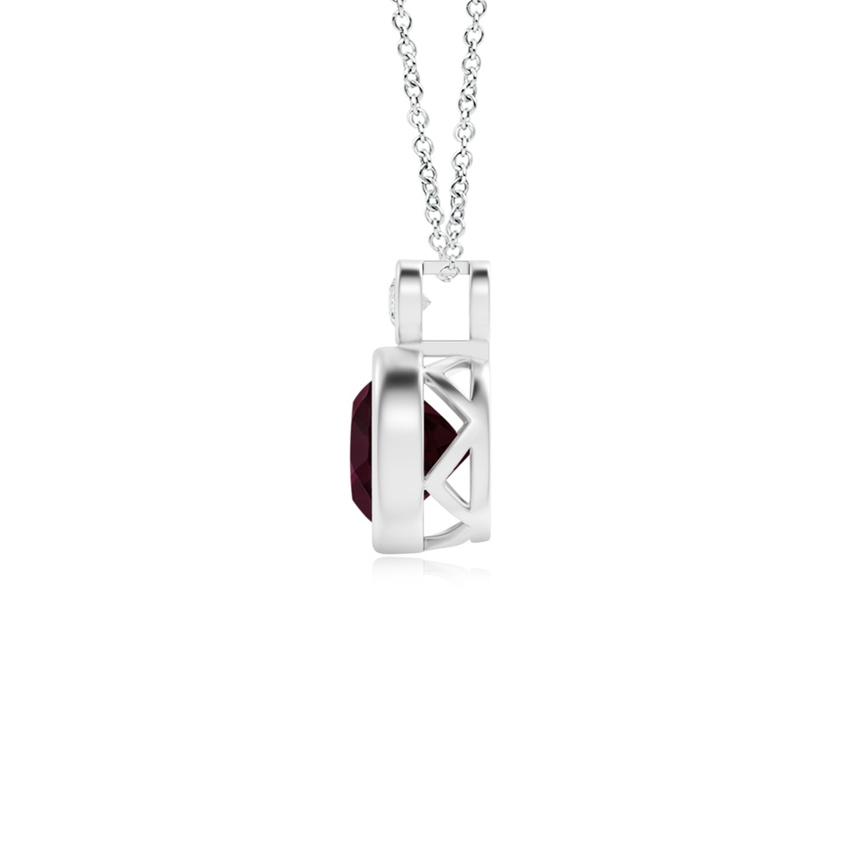 6mm A Bezel-Set Rhodolite Solitaire Pendant with Diamond in White Gold side 1