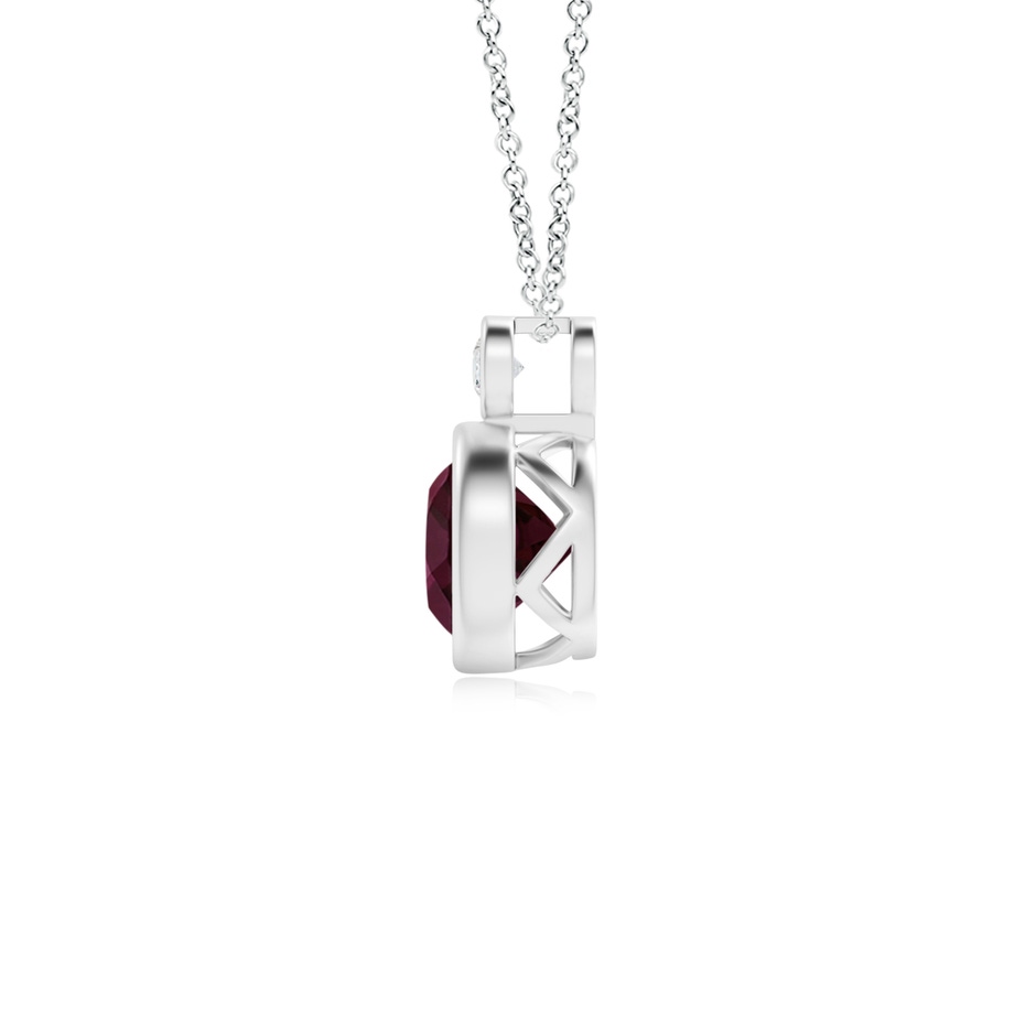 6mm AA Bezel-Set Rhodolite Solitaire Pendant with Diamond in White Gold side 1