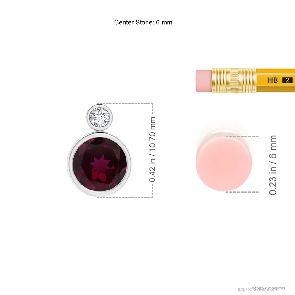 6mm AA Bezel-Set Rhodolite Solitaire Pendant with Diamond in White Gold ruler