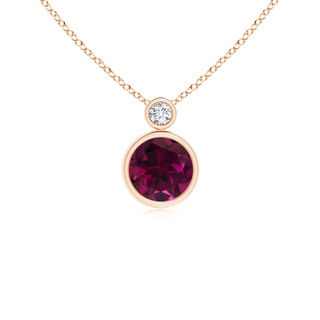 6mm AAA Bezel-Set Rhodolite Solitaire Pendant with Diamond in Rose Gold