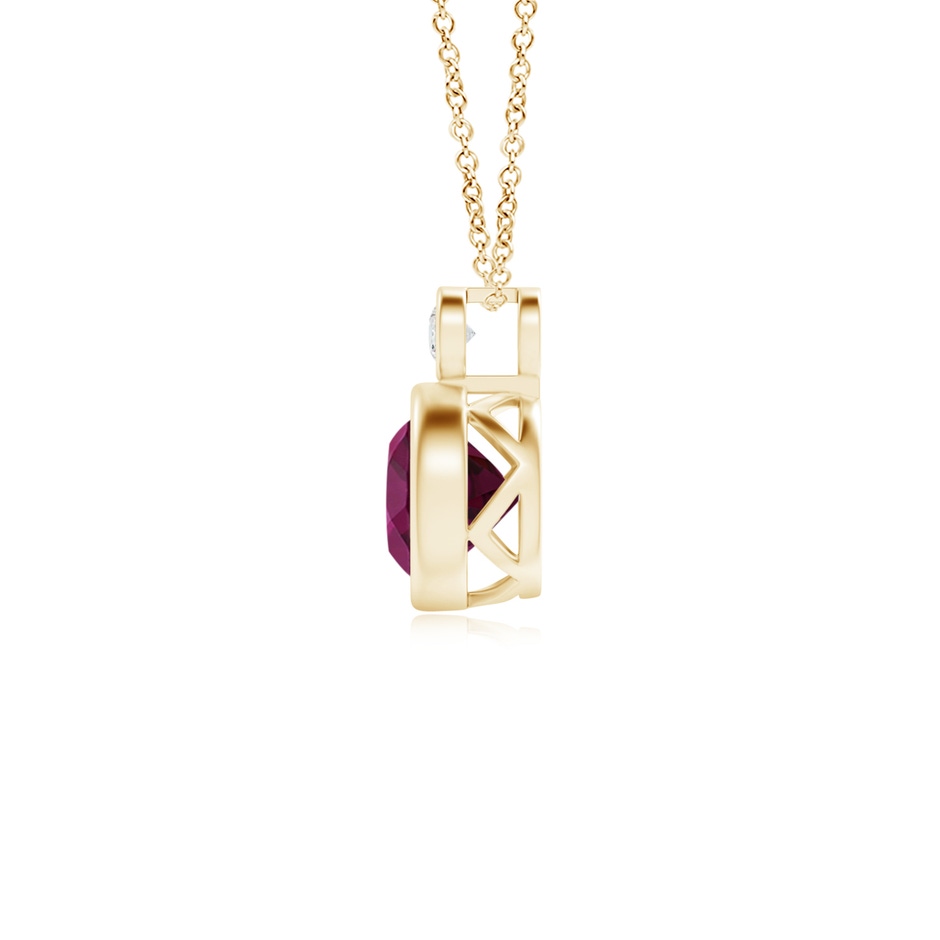 6mm AAA Bezel-Set Rhodolite Solitaire Pendant with Diamond in Yellow Gold side 1