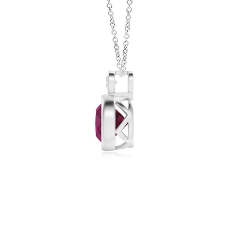 6mm AAAA Bezel-Set Rhodolite Solitaire Pendant with Diamond in P950 Platinum - side 1