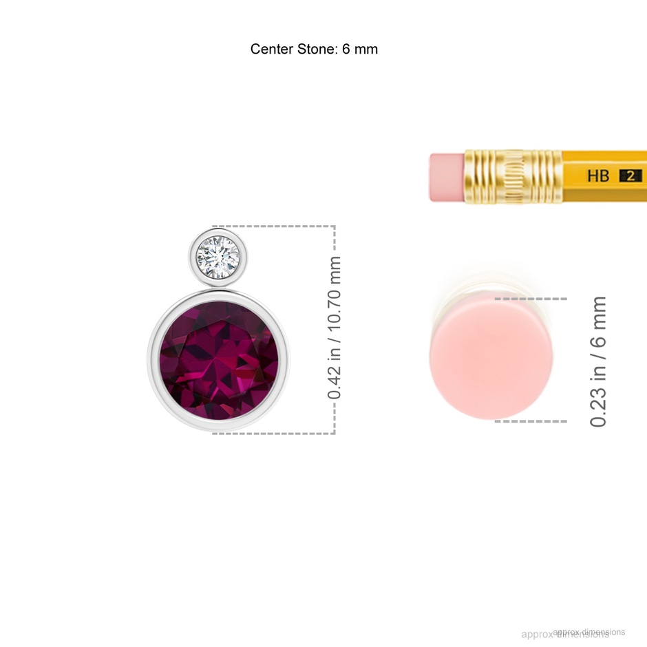 6mm AAAA Bezel-Set Rhodolite Solitaire Pendant with Diamond in P950 Platinum ruler