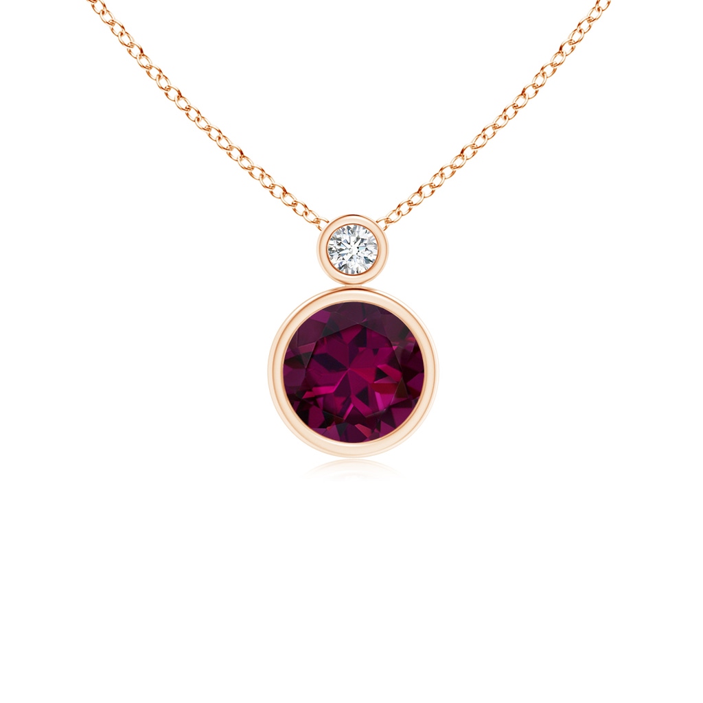 6mm AAAA Bezel-Set Rhodolite Solitaire Pendant with Diamond in Rose Gold