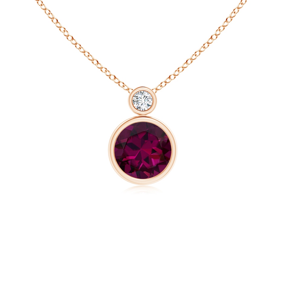 6mm AAAA Bezel-Set Rhodolite Solitaire Pendant with Diamond in Rose Gold 