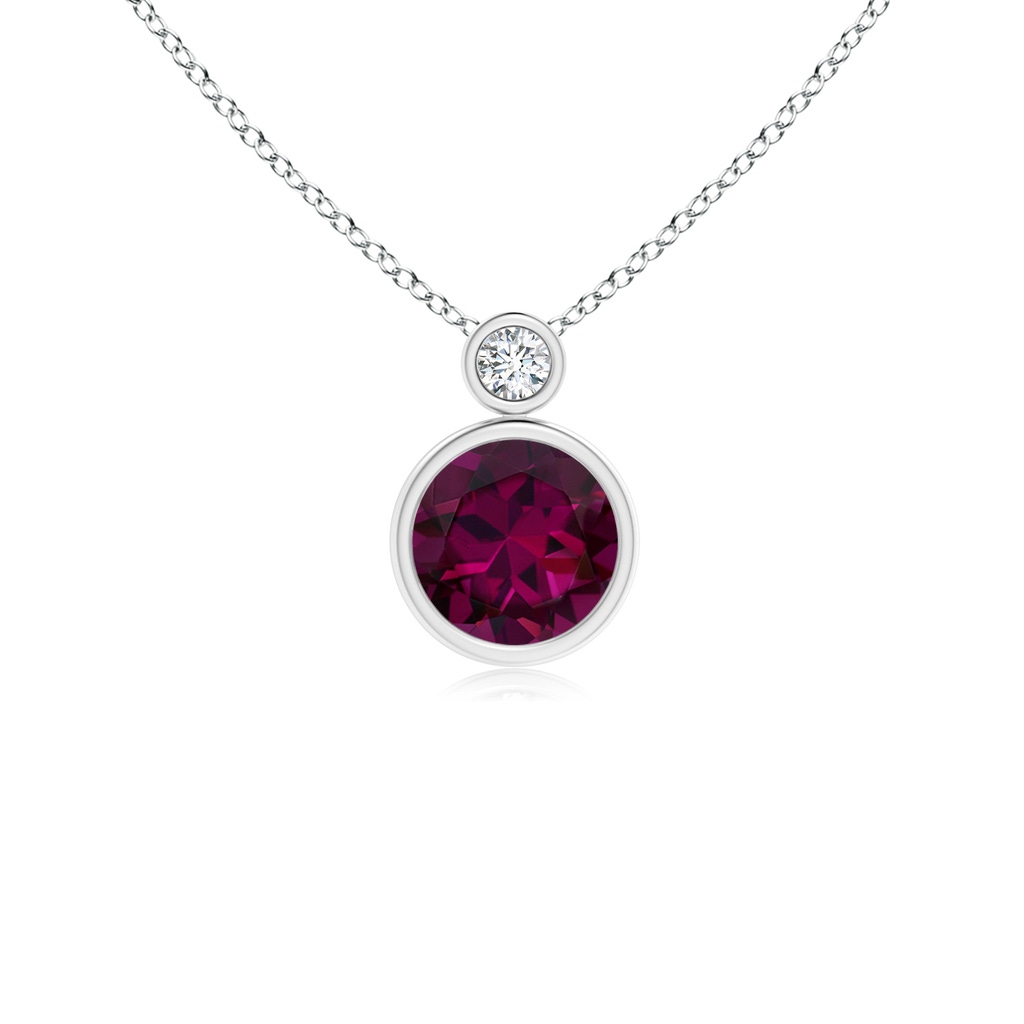 6mm AAAA Bezel-Set Rhodolite Solitaire Pendant with Diamond in White Gold