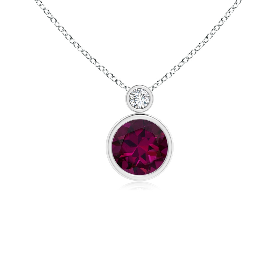 6mm AAAA Bezel-Set Rhodolite Solitaire Pendant with Diamond in White Gold 