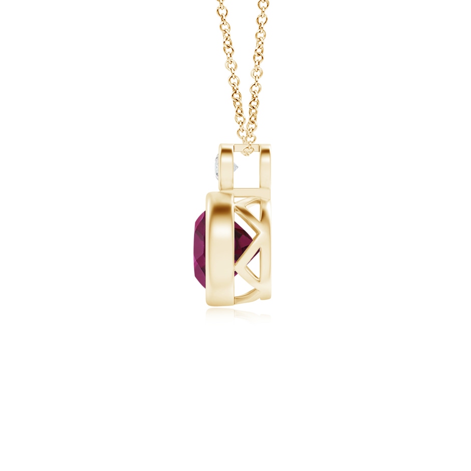 6mm AAAA Bezel-Set Rhodolite Solitaire Pendant with Diamond in Yellow Gold side 1