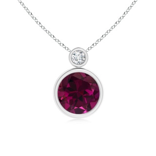 8mm AAA Bezel-Set Rhodolite Solitaire Pendant with Diamond in White Gold