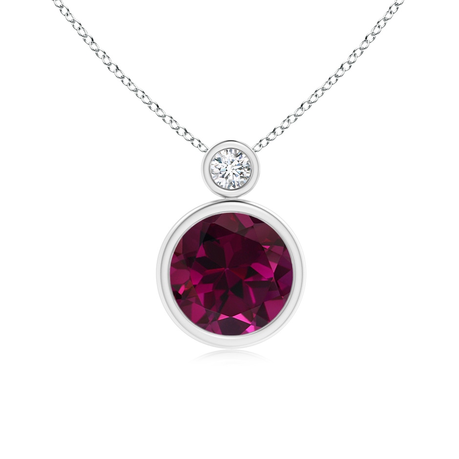 8mm AAA Bezel-Set Rhodolite Solitaire Pendant with Diamond in White Gold 