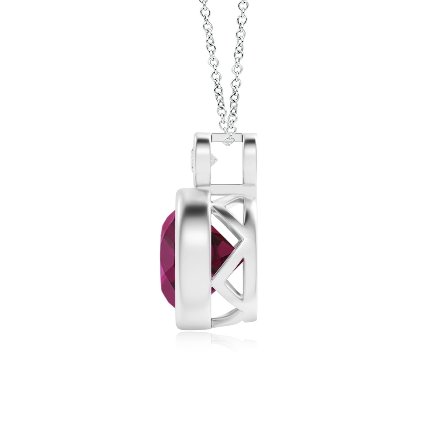 8mm AAAA Bezel-Set Rhodolite Solitaire Pendant with Diamond in White Gold
