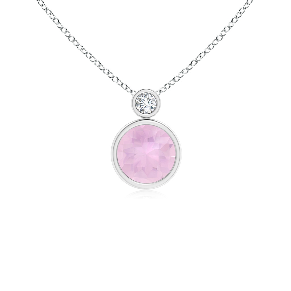 6mm AAAA Bezel-Set Rose Quartz Solitaire Pendant with Diamond in P950 Platinum