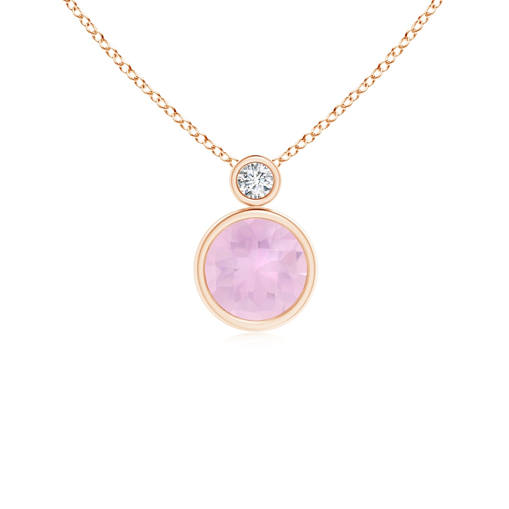 6mm AAAA Bezel-Set Rose Quartz Solitaire Pendant with Diamond in Rose Gold