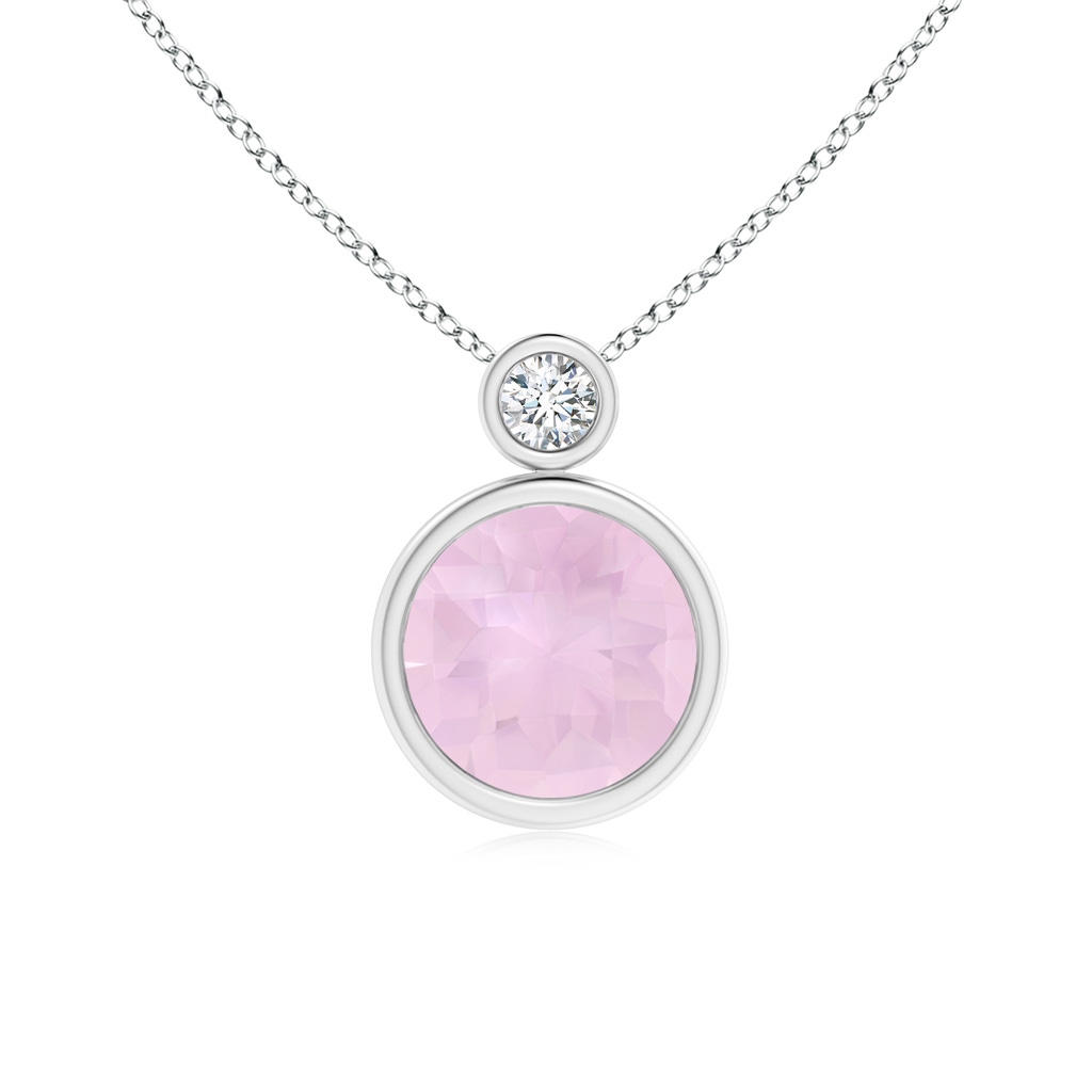 8mm AAA Bezel-Set Rose Quartz Solitaire Pendant with Diamond in White Gold 