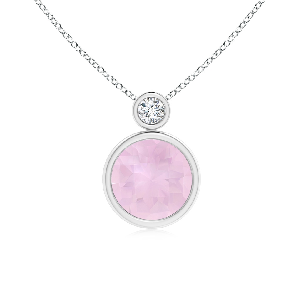 8mm AAA Bezel-Set Rose Quartz Solitaire Pendant with Diamond in White Gold