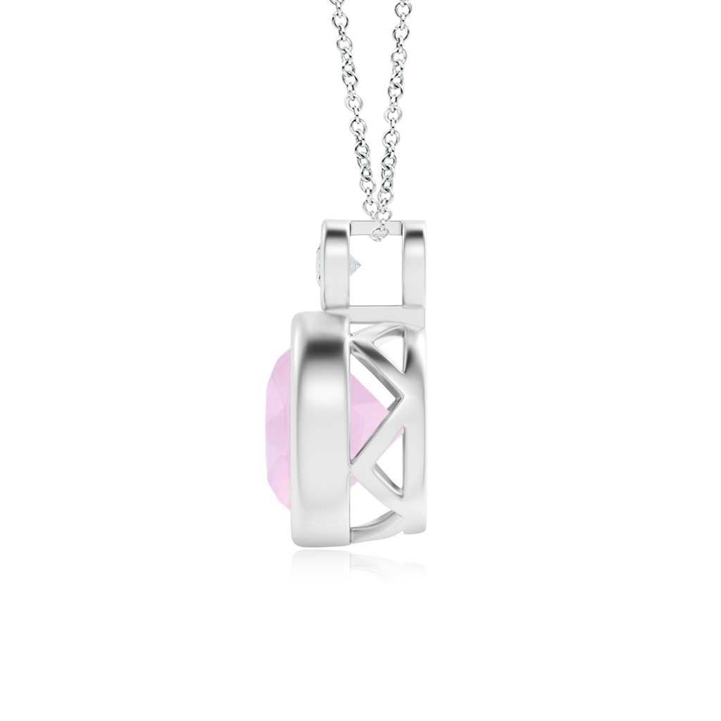 8mm AAA Bezel-Set Rose Quartz Solitaire Pendant with Diamond in White Gold Side 1