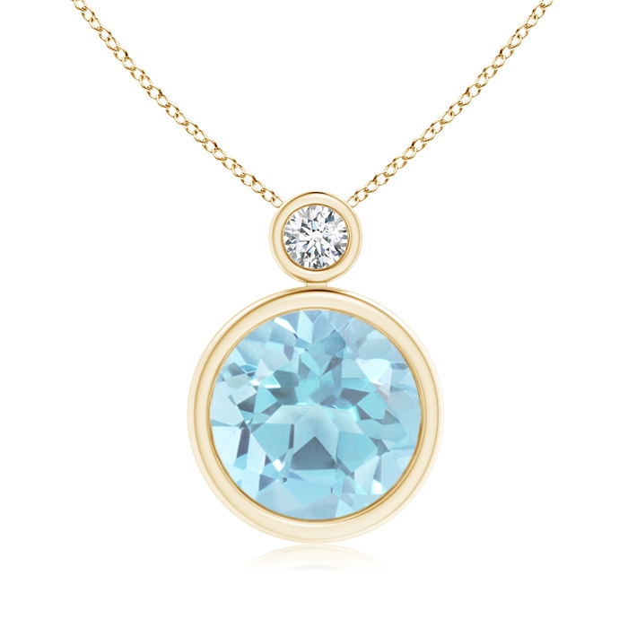 10mm A Bezel-Set Swiss Blue Solitaire Pendant with Diamond in Yellow Gold 