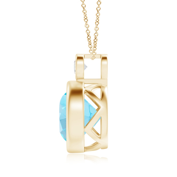 10mm A Bezel-Set Swiss Blue Solitaire Pendant with Diamond in Yellow Gold product image