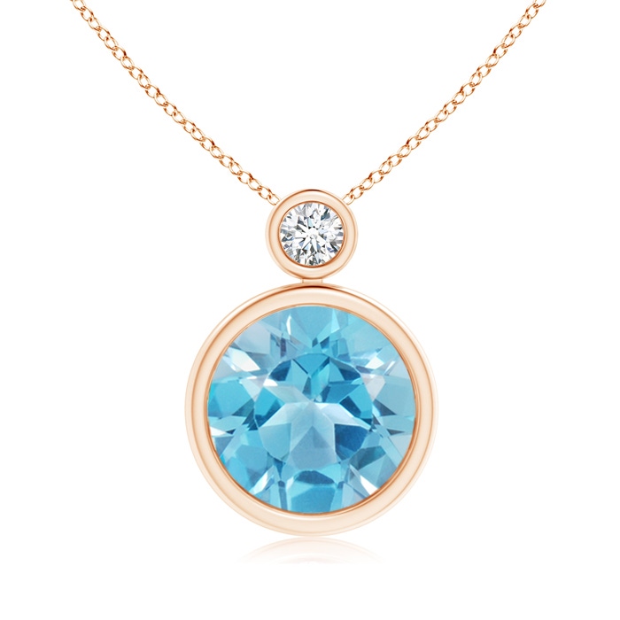 10mm AA Bezel-Set Swiss Blue Solitaire Pendant with Diamond in Rose Gold 