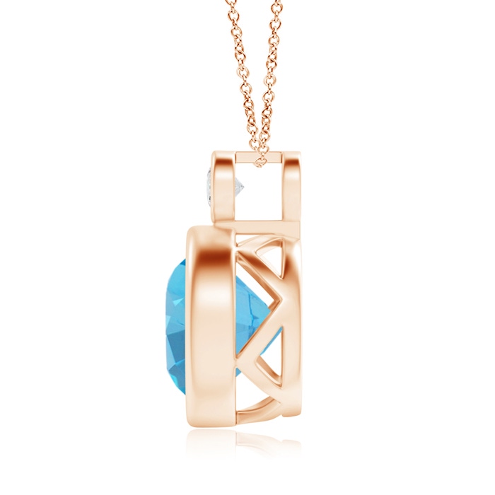 10mm AAA Bezel-Set Swiss Blue Solitaire Pendant with Diamond in Rose Gold product image