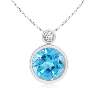 10mm AAA Bezel-Set Swiss Blue Solitaire Pendant with Diamond in White Gold