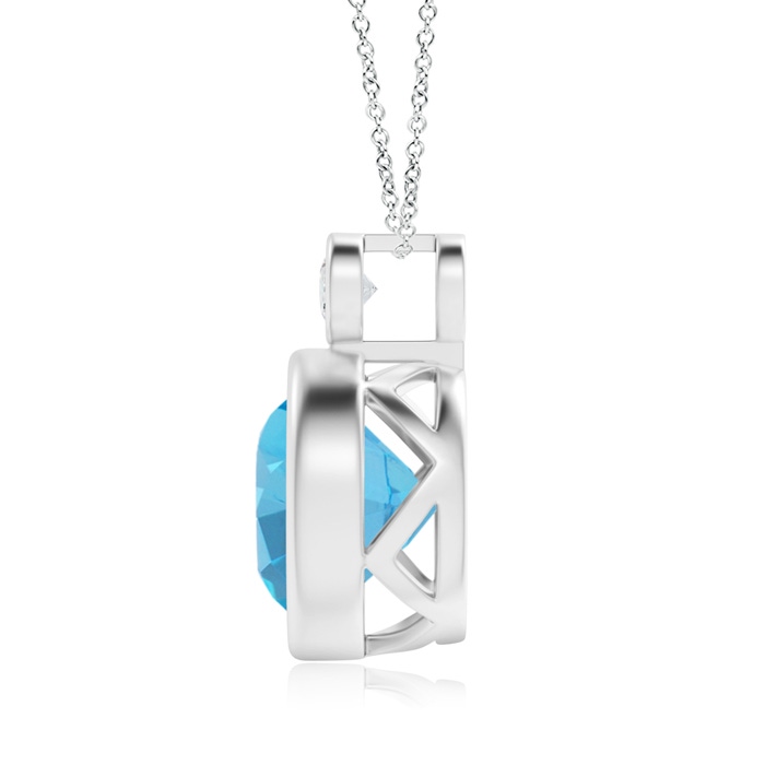 10mm AAA Bezel-Set Swiss Blue Solitaire Pendant with Diamond in White Gold Product Image