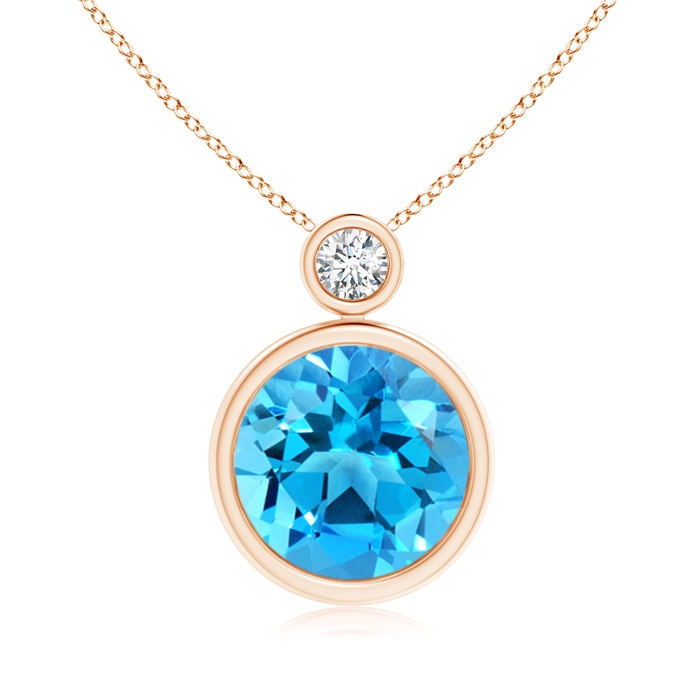 10mm AAAA Bezel-Set Swiss Blue Solitaire Pendant with Diamond in Rose Gold